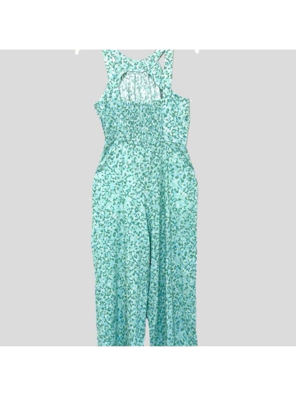 ZARA Women's Wide Leg Jumpsuit Sz. M Ditsy Floral Wide Straps Pockets - Picture 7 of 8